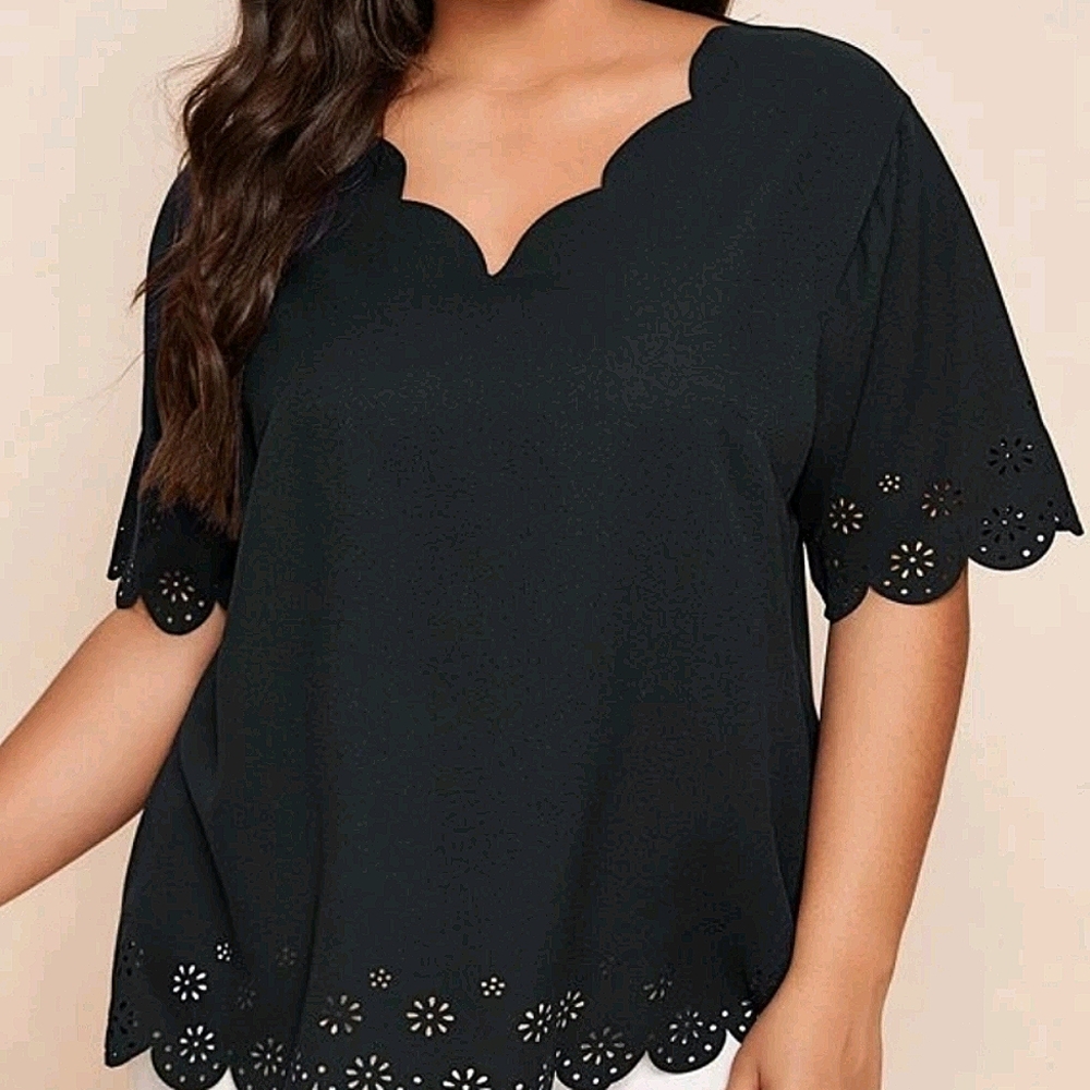 Womans scallop cutout blouse